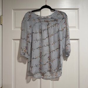LC Lauren Conrad Pale Blue Floral Pintuck Yoke Blouse